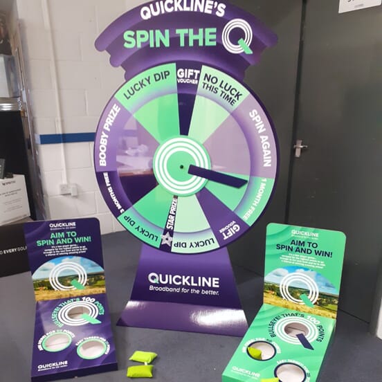 An image of the interactive Quickline custom display, which includes a wheel you can spin.